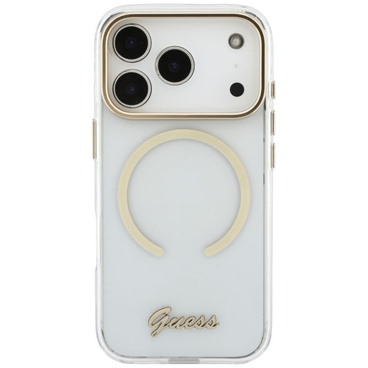 MagSafe Case for Apple iPhone 18 Pro / 17 Pro, Guess, IML Script Metal, Transparent