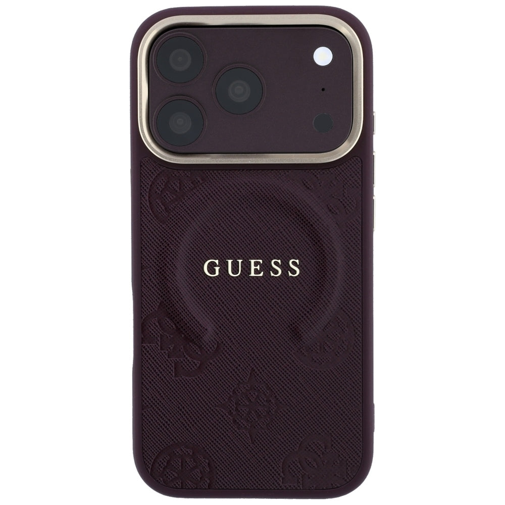 MagSafe Case for Apple iPhone 18 Pro / 17 Pro, Guess, Saffiano Peony Ring, Burgundy