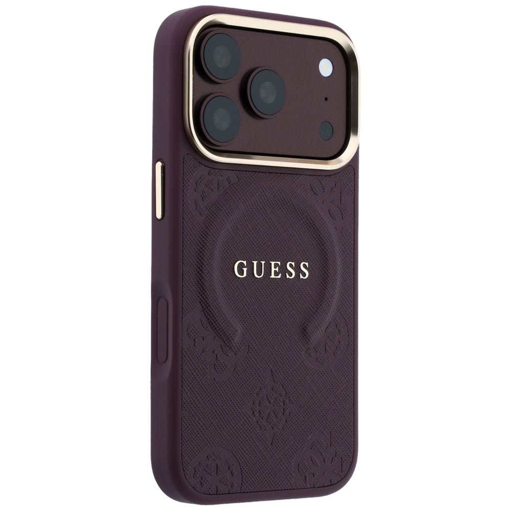 MagSafe Case for Apple iPhone 18 Pro / 17 Pro, Guess, Saffiano Peony Ring, Burgundy