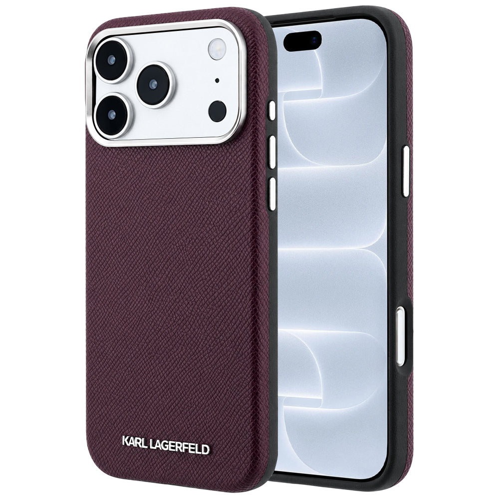 MagSafe Case for Apple iPhone 18 Pro / 17 Pro, Karl Lagerfeld, Grained Elongated Logo, Burgundy
