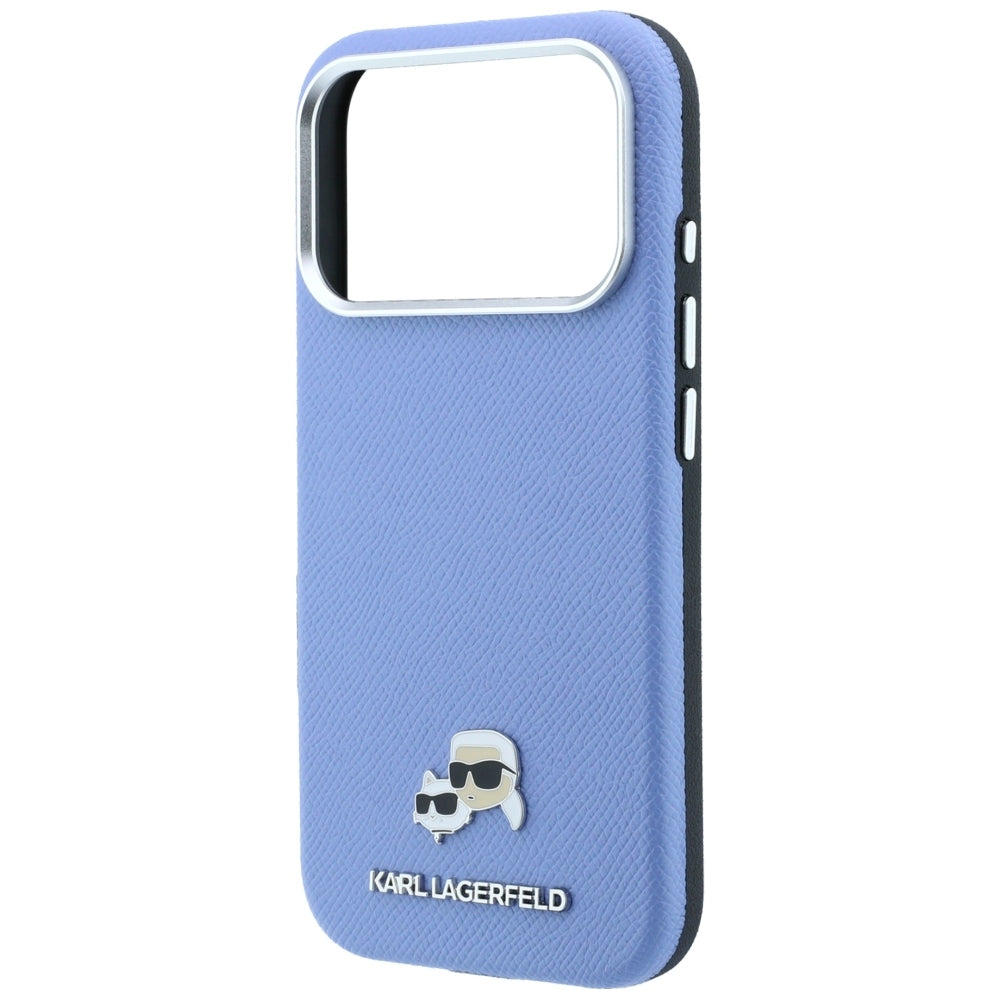 MagSafe Case for Apple iPhone 18 Pro / 17 Pro, Karl Lagerfeld, Grained Karl & Choupette Head's Metal, Blue