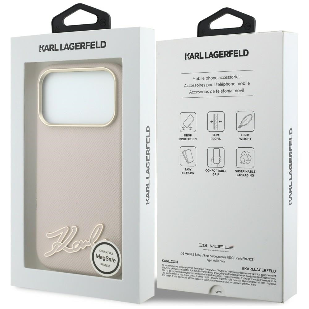 MagSafe Case for Apple iPhone 18 Pro / 17 Pro, Karl Lagerfeld, Grained Resin Sign Logo, Pink