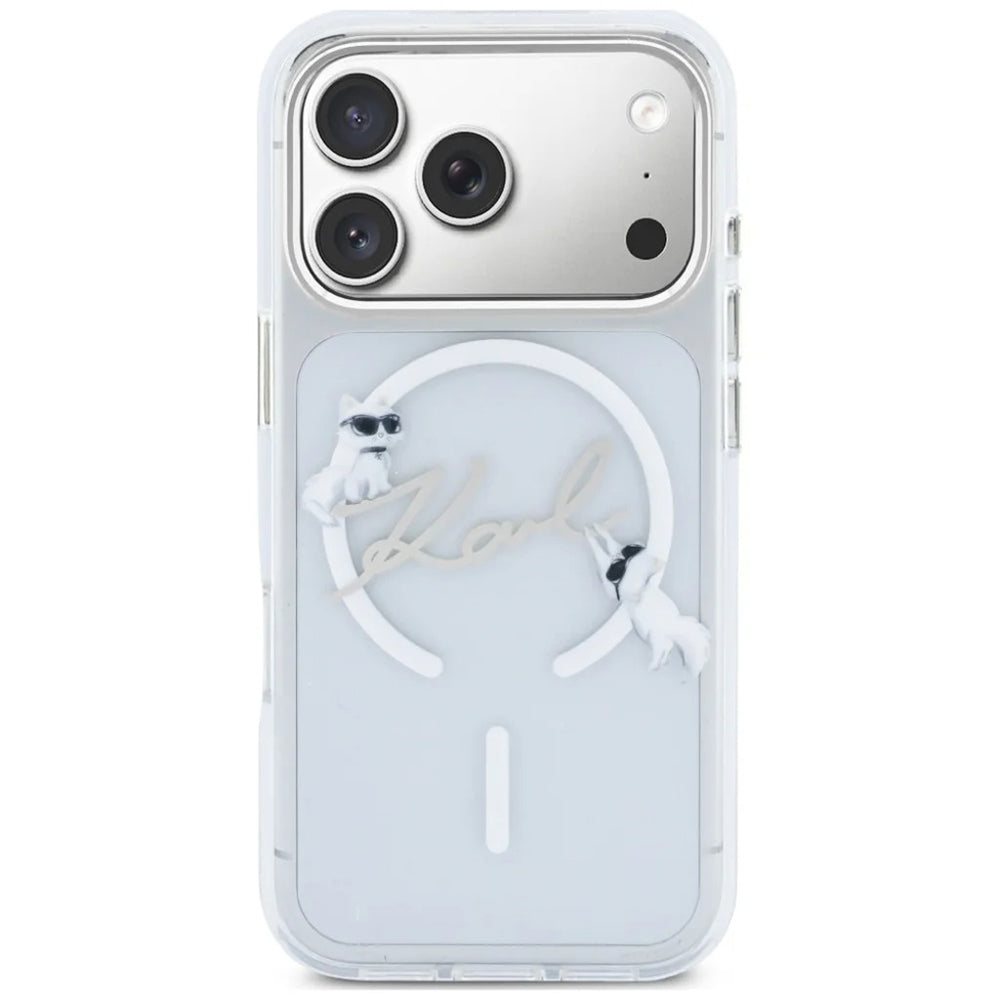 MagSafe Case for Apple iPhone 18 Pro / 17 Pro, Karl Lagerfeld, IML Choupette Karl Script Logo, Transparent