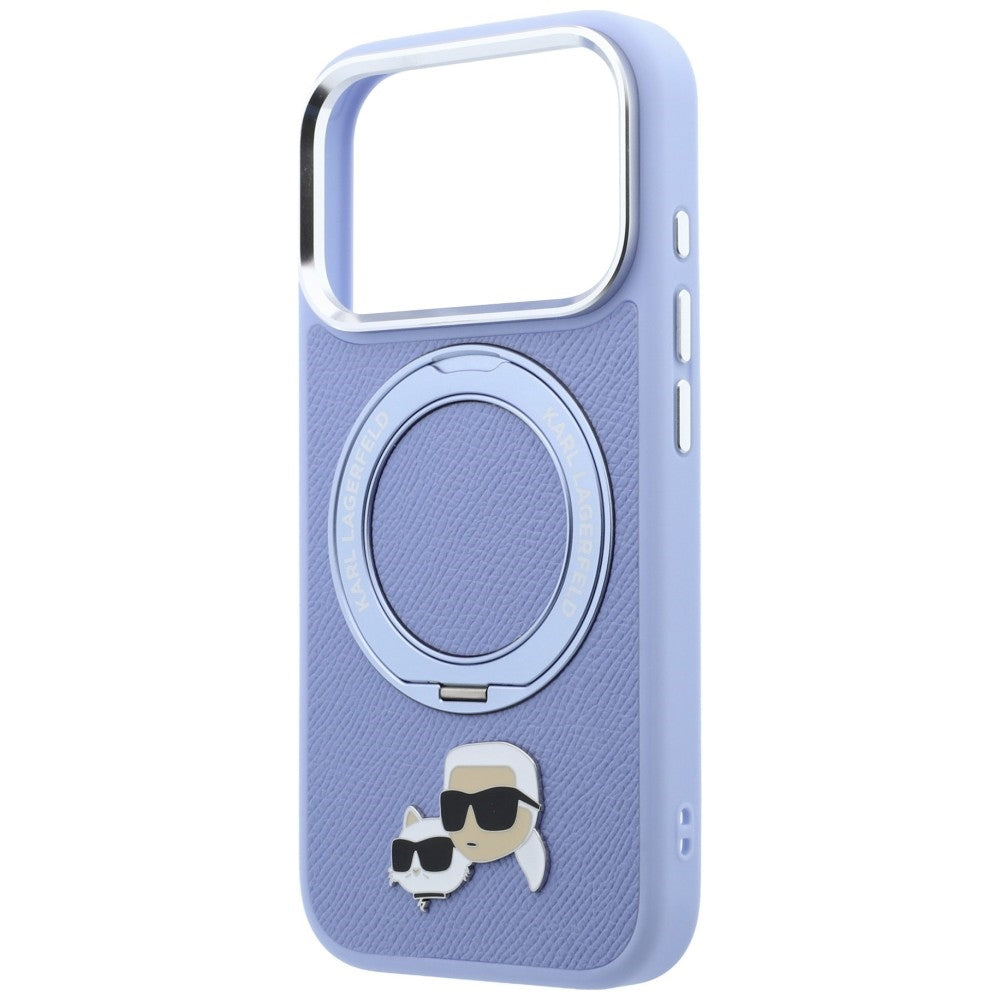 MagSafe Case for Apple iPhone 18 Pro / 17 Pro, Karl Lagerfeld, Ring Stand 360 Karl & Choupette Pin, Blue