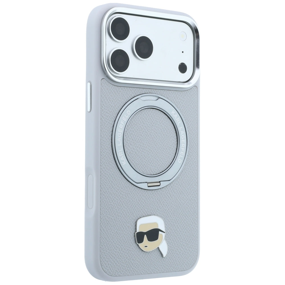 MagSafe Case for Apple iPhone 18 Pro / 17 Pro, Karl Lagerfeld, Ring Stand 360 Karl Pin, Gray