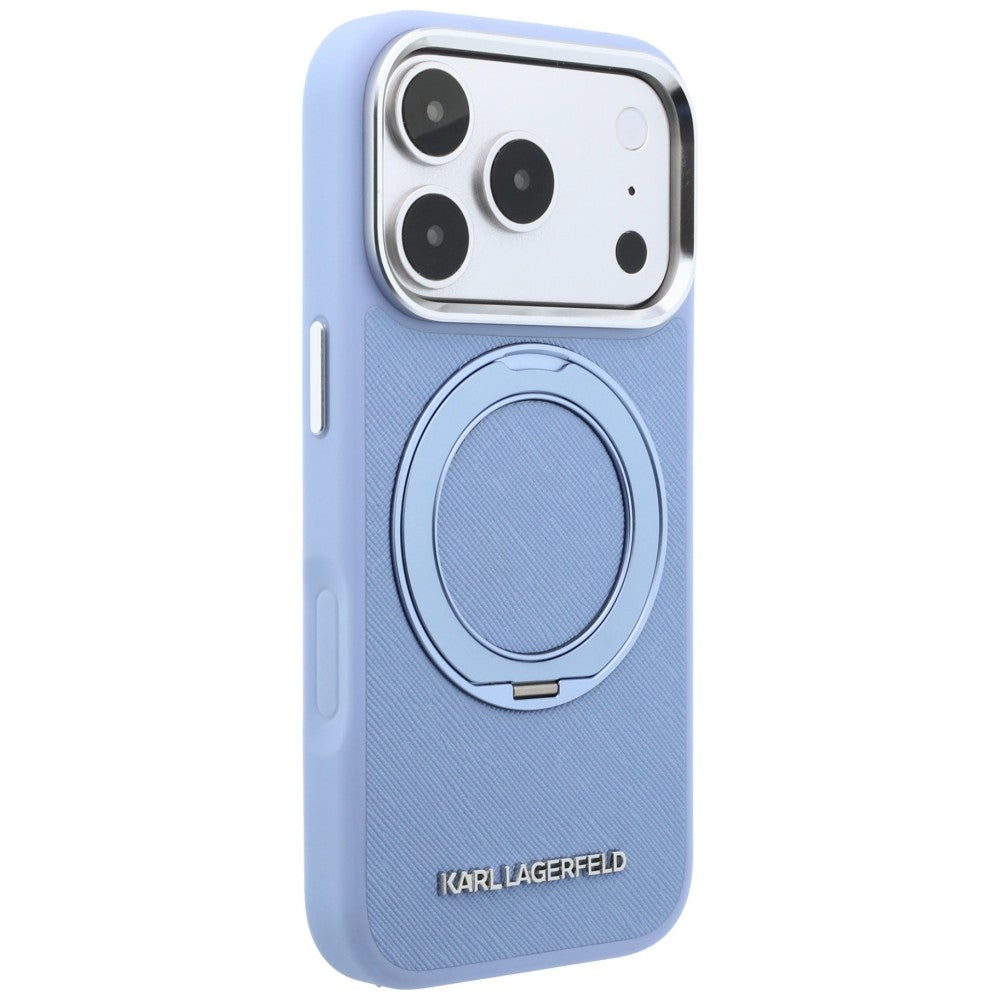 MagSafe Case for Apple iPhone 18 Pro / 17 Pro, Karl Lagerfeld, Ring Stand 360 Saffiano, Blue