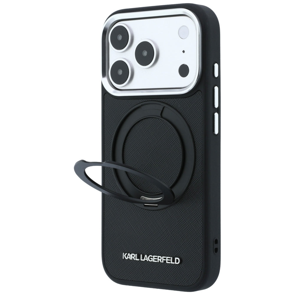 MagSafe Case for Apple iPhone 18 Pro / 17 Pro, Karl Lagerfeld, Ring Stand 360 Saffiano, Black