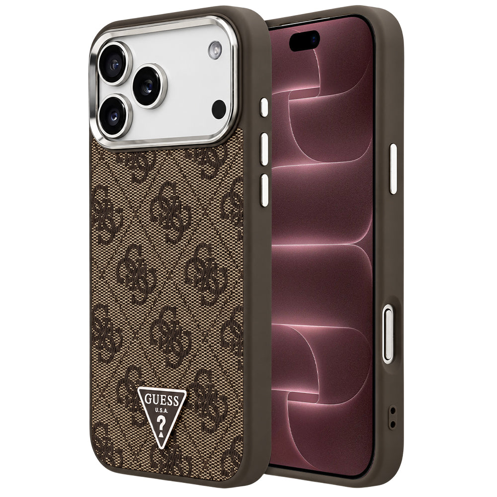 MagSafe Case for Apple iPhone 18 Pro Max / 17 Pro Max, Guess, 4G Triangle Logo, Silver Brown