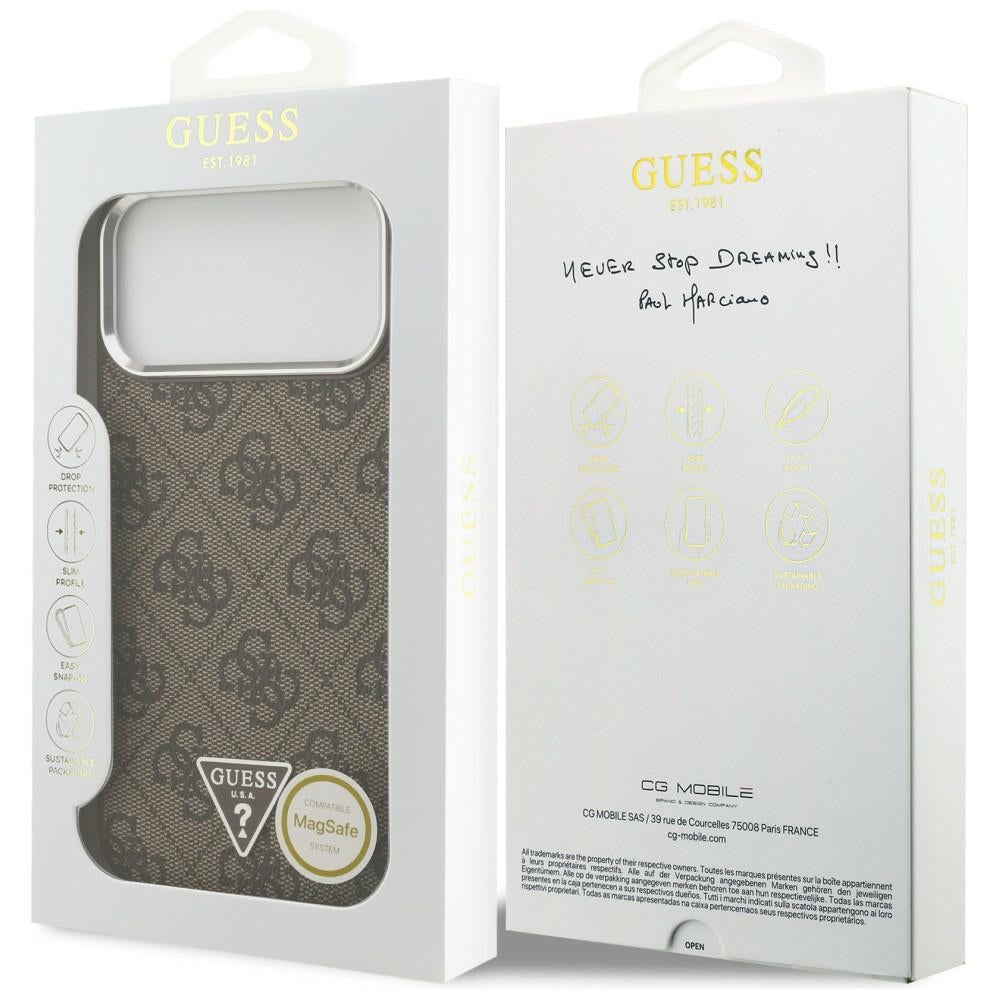 MagSafe Case for Apple iPhone 18 Pro Max / 17 Pro Max, Guess, 4G Triangle Logo, Silver Brown