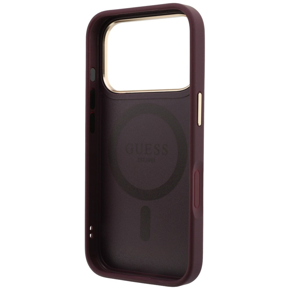 MagSafe Case for Apple iPhone 18 Pro Max / 17 Pro Max, Guess, Grained Ring Stand 360 Classic, Burgundy