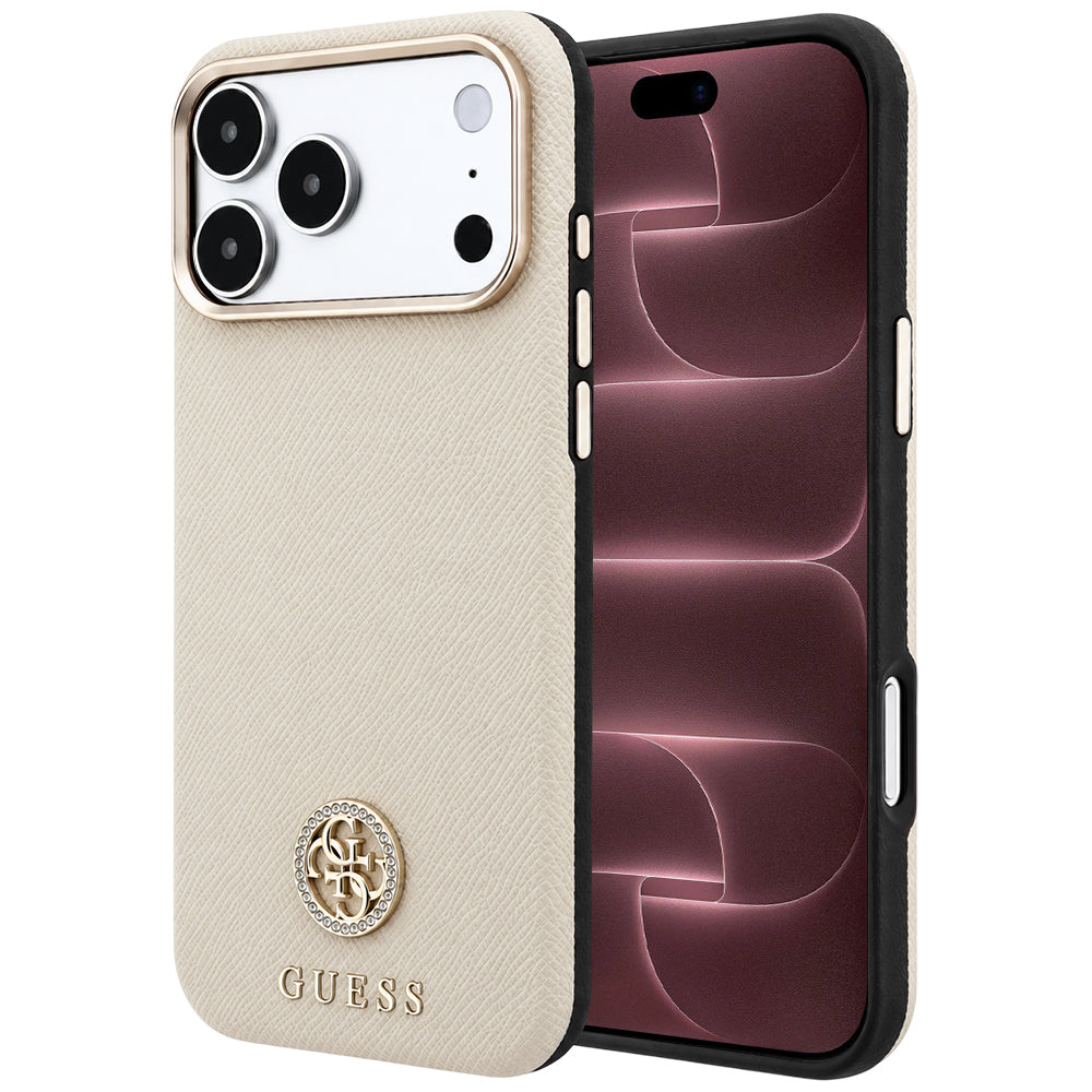 MagSafe Case for Apple iPhone 18 Pro Max / 17 Pro Max, Guess, Grained Round Strass Logo, Beige