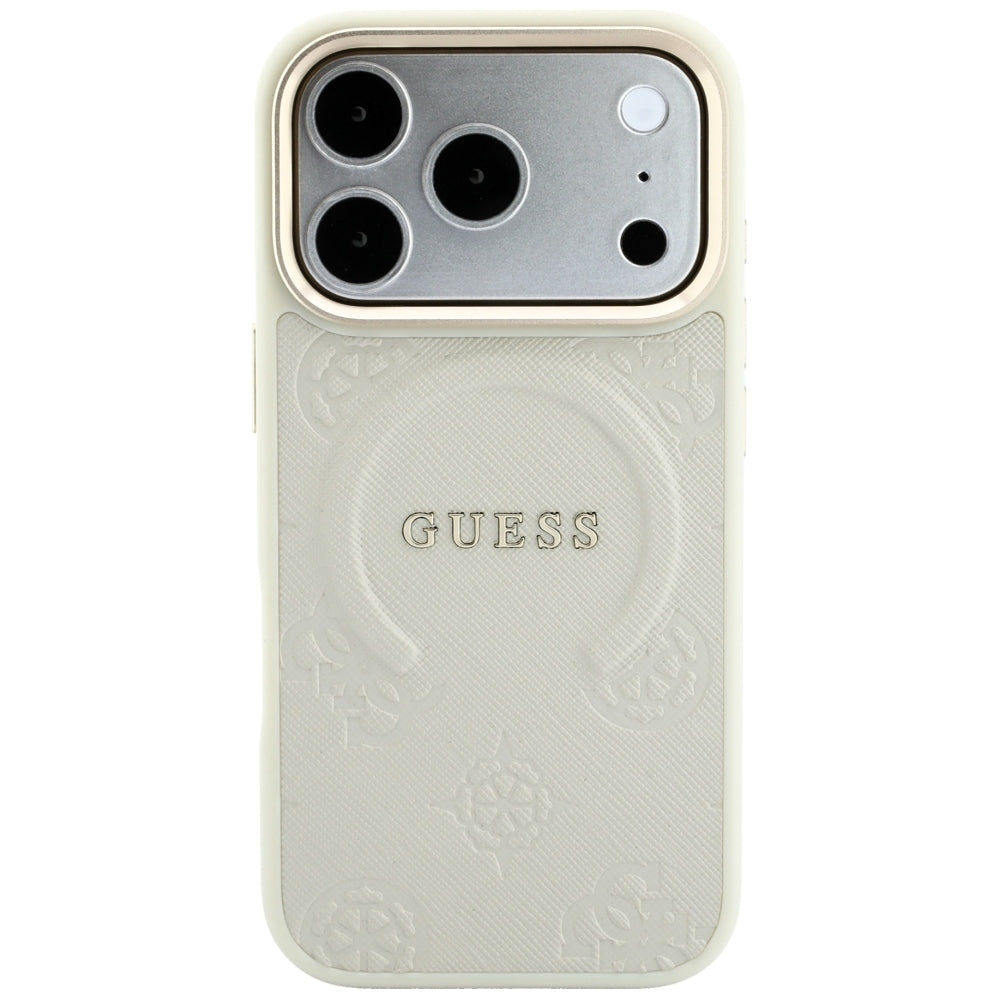 MagSafe Case for Apple iPhone 18 Pro Max / 17 Pro Max, Guess, Saffiano Peony Hot Stamp, Beige