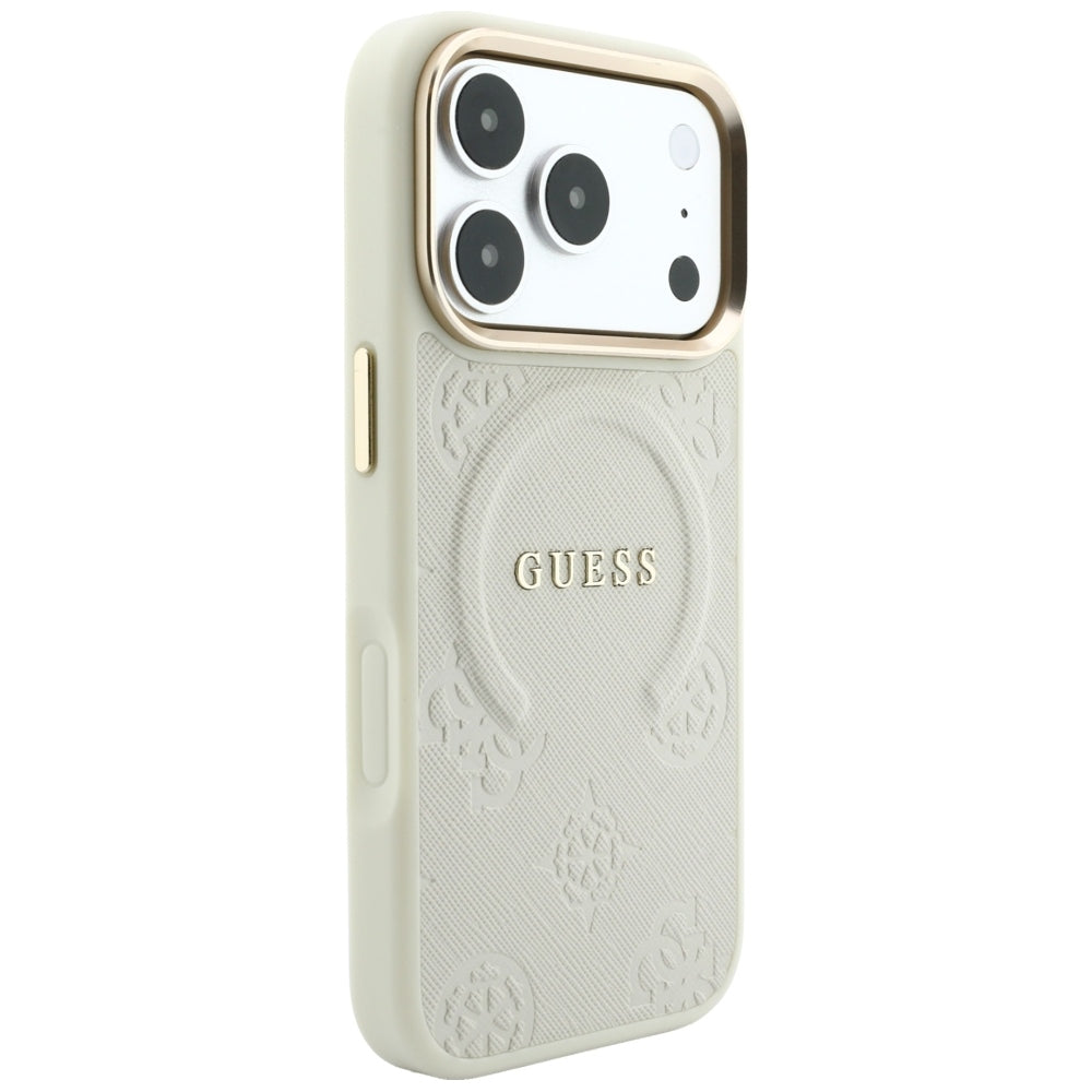 MagSafe Case for Apple iPhone 18 Pro Max / 17 Pro Max, Guess, Saffiano Peony Hot Stamp, Beige