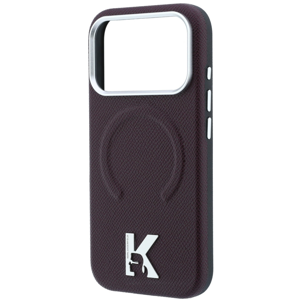 MagSafe Case for Apple iPhone 18 Pro Max / 17 Pro Max, Karl Lagerfeld, Grained Embossed Ring, Burgundy