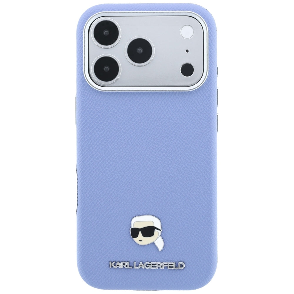 MagSafe Case for Apple iPhone 18 Pro Max / 17 Pro Max, Karl Lagerfeld, Grained Karl Head's Metal, Blue