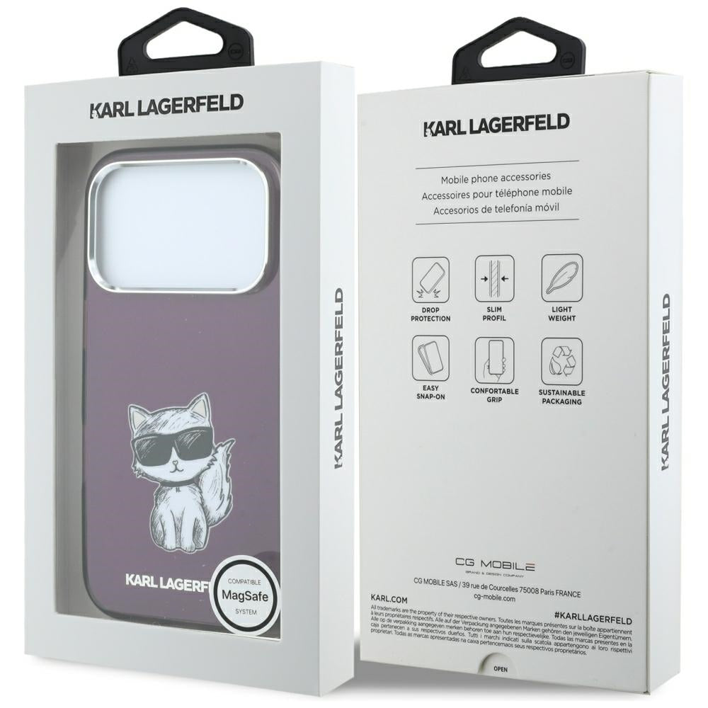 MagSafe Case for Apple iPhone 18 Pro Max / 17 Pro Max, Karl Lagerfeld, IML Choupette Body Sketch Print, Burgundy