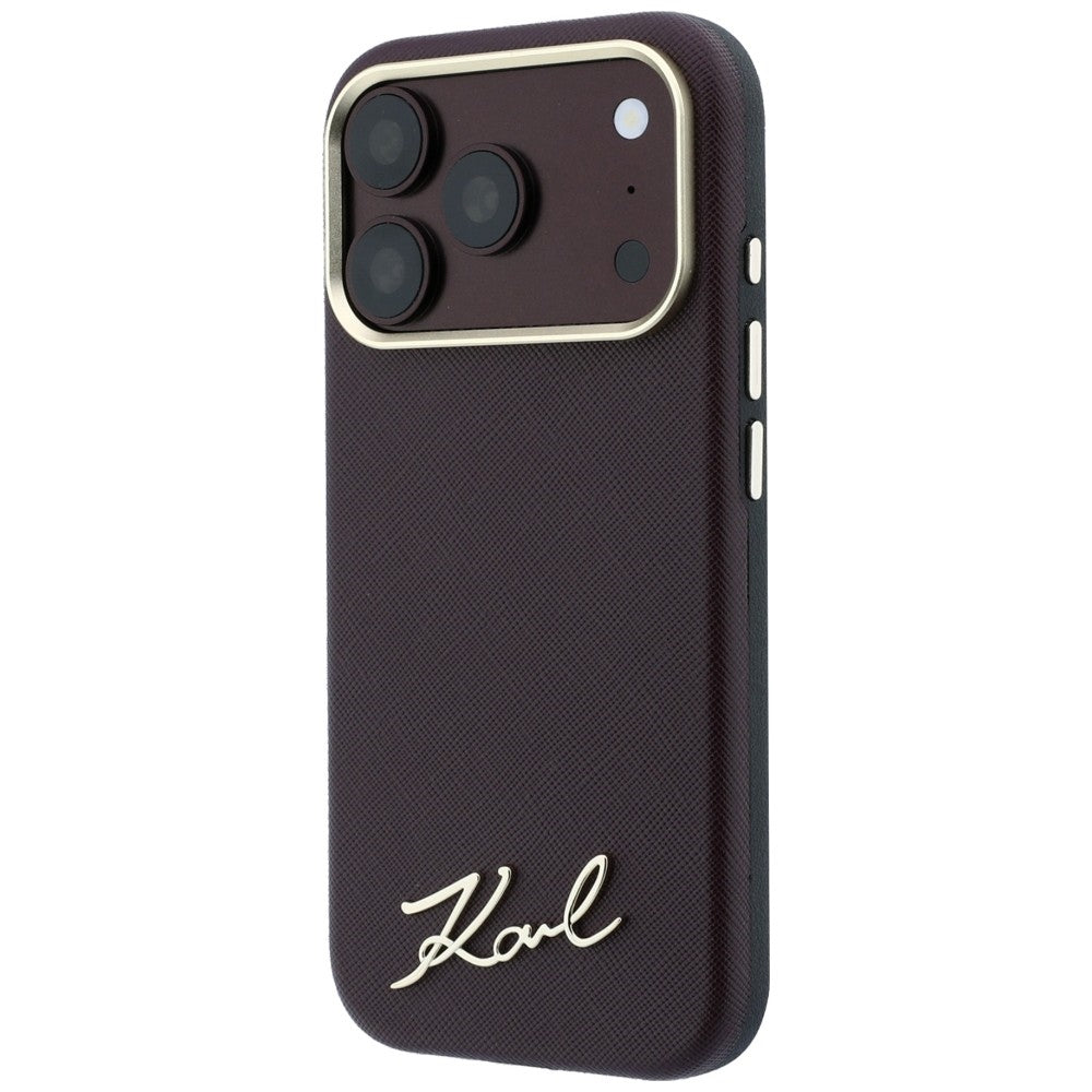 MagSafe Case for Apple iPhone 18 Pro Max / 17 Pro Max, Karl Lagerfeld, Saffiano Small Script Metal Logo, Burgundy