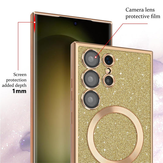 MagSafe Case for Samsung Galaxy S24 Ultra S928, Techsuit, Luxury Glitter, Dark Green