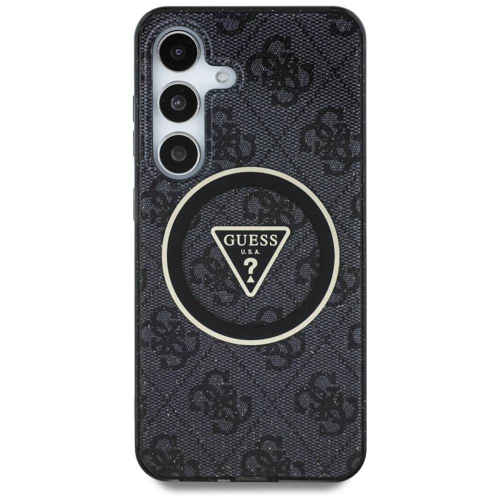 MagSafe Case for Samsung Galaxy S25 S931, Guess, IML Glitter 4G Circle Triangle, Black