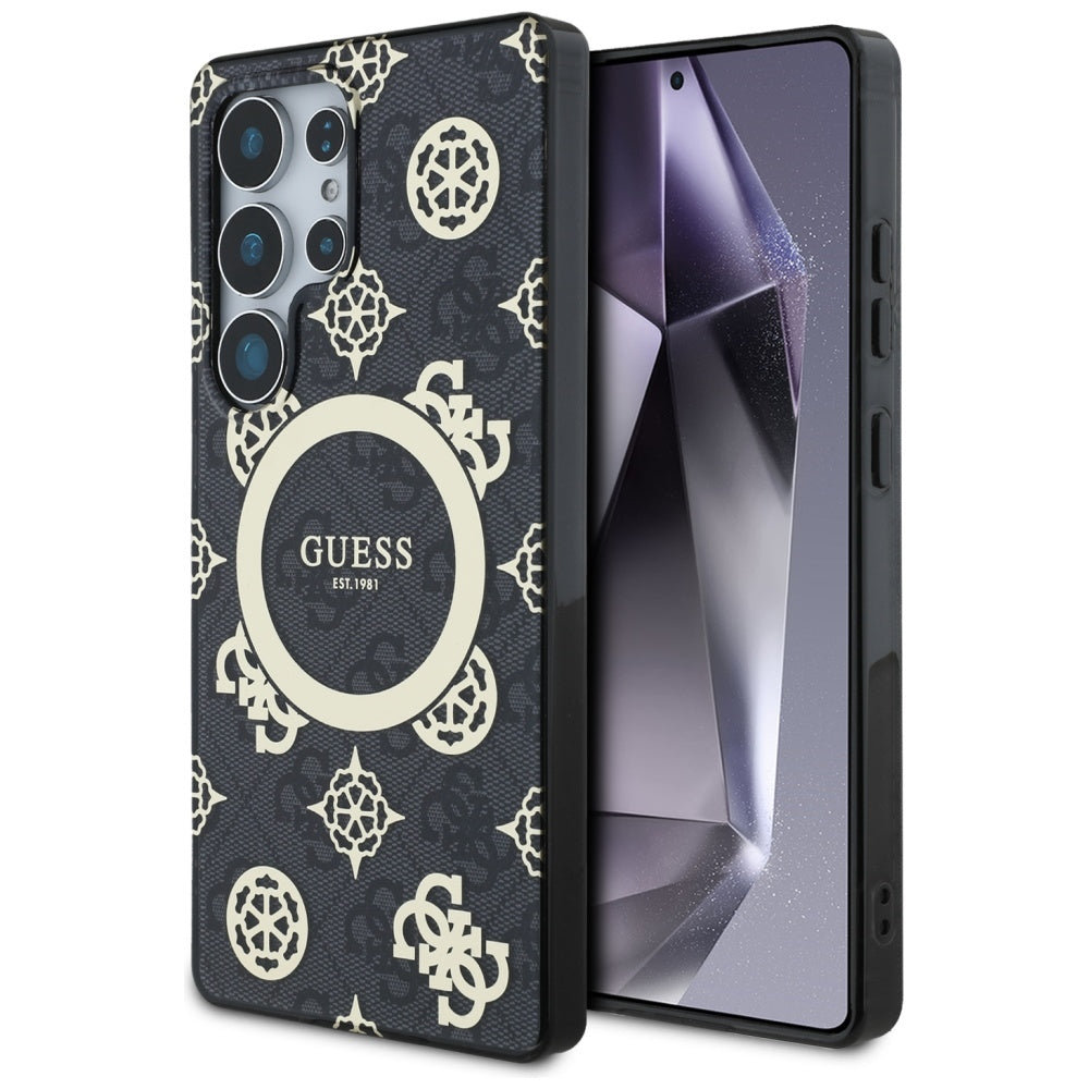 MagSafe Case for Samsung Galaxy S25 Ultra S938, Guess, IML Peony On 4G Background, Black