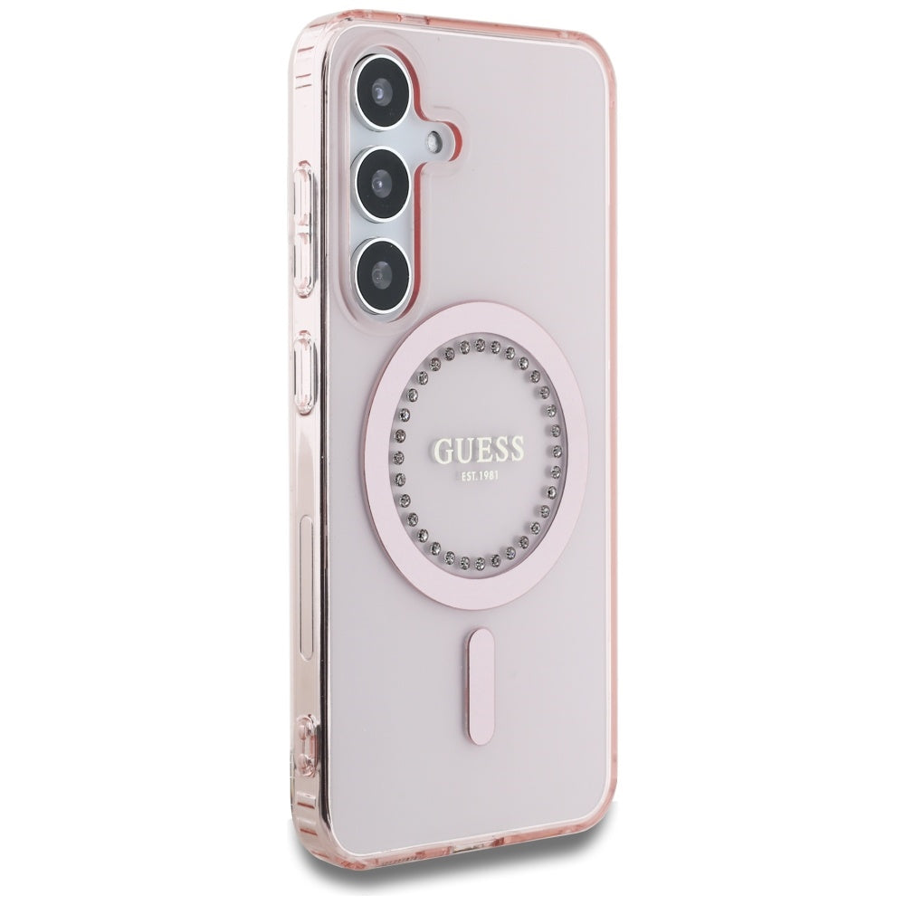MagSafe Case for Samsung Galaxy S25 S931, Guess, IML Rhinestone, Pink