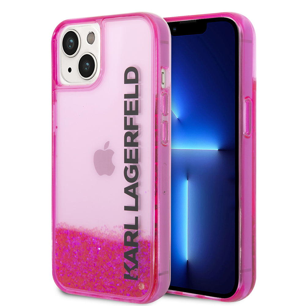 Case for Apple iPhone 14 Plus, Karl Lagerfeld, Liquid Glitter KL Logo, Pink