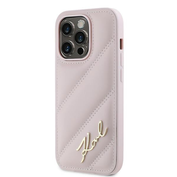 Case for Apple iPhone 14 Pro, Karl Lagerfeld, Diagonal Quilted Script, Pink