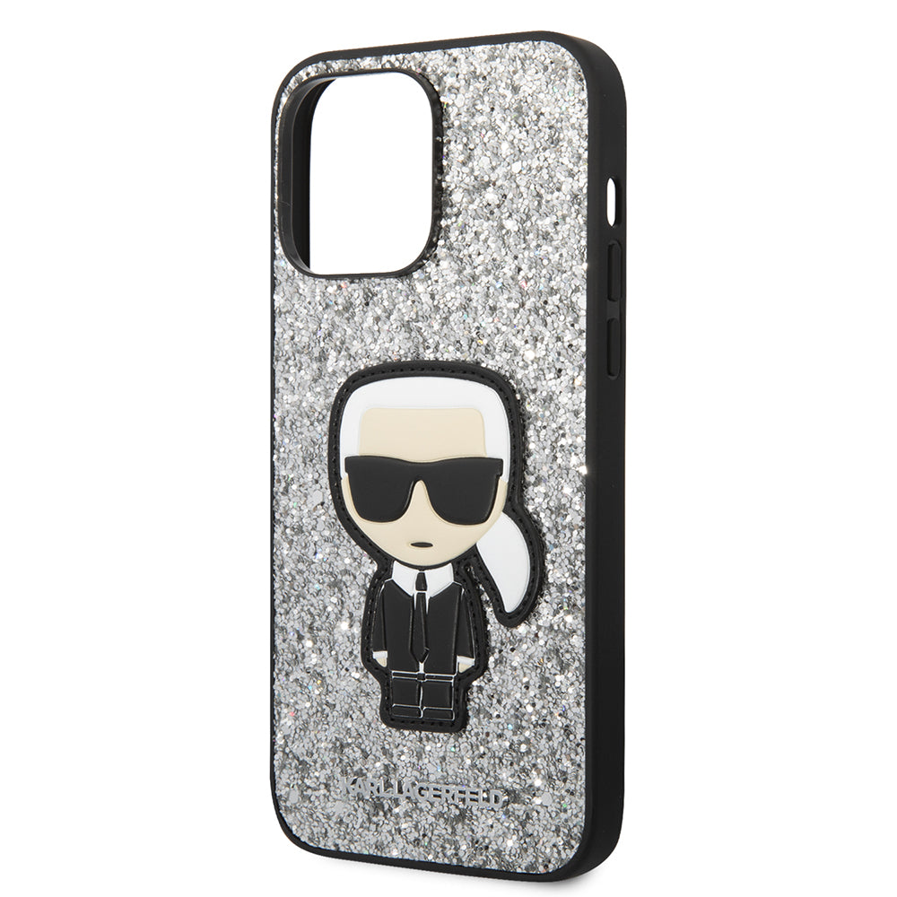 Case for Apple iPhone 14 Pro Max, Karl Lagerfeld, Glitter Flakes Ikonik Karl, Silver