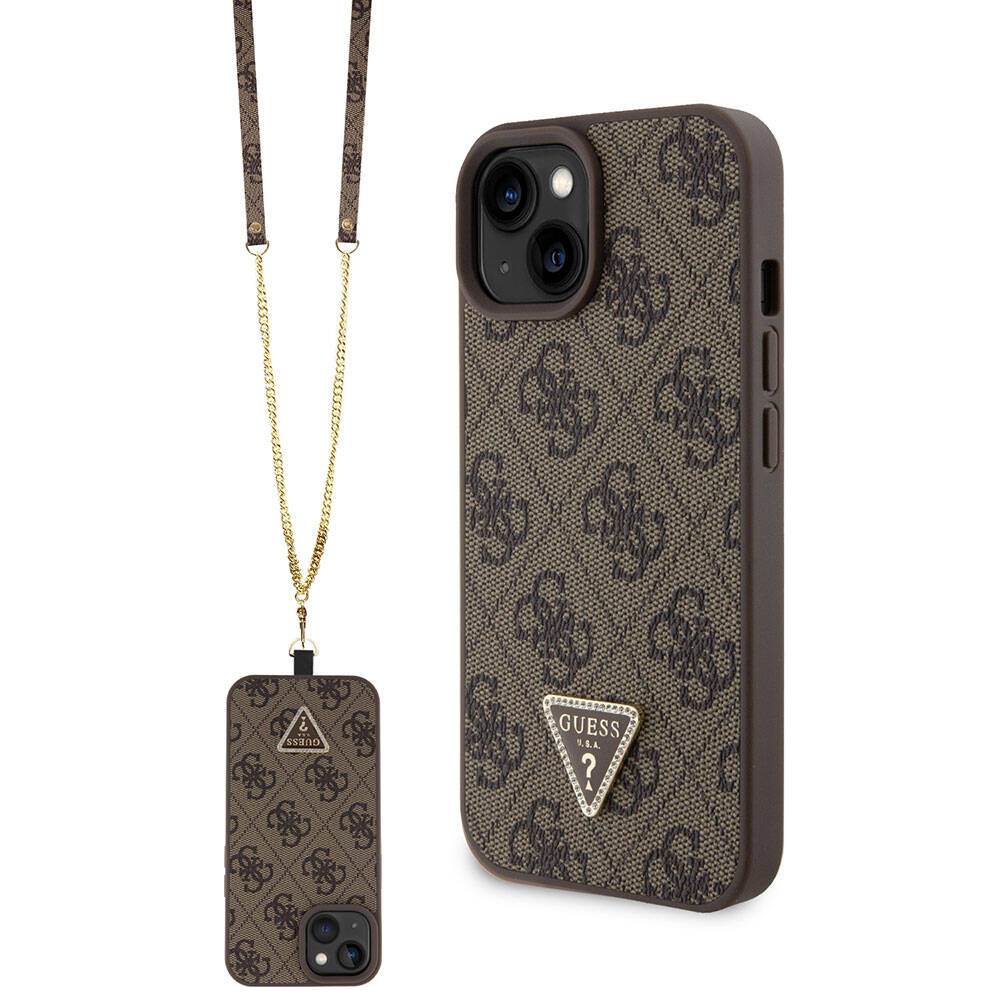 Case for Apple iPhone 15, Guess, Crossbody 4G Metal Logo, Brown