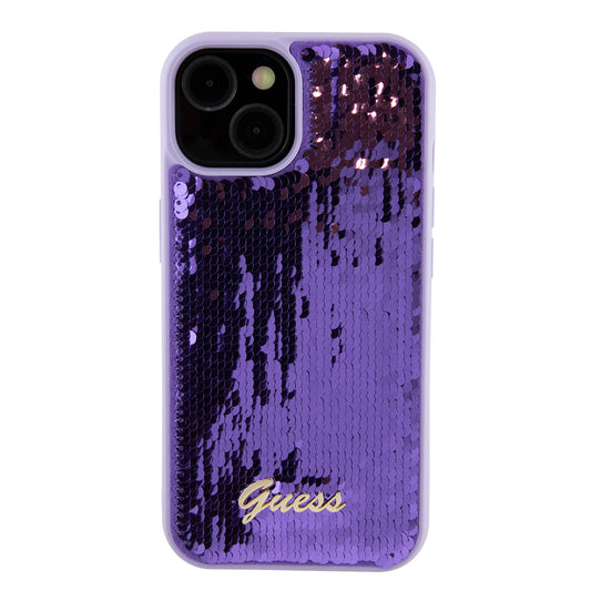 Case for Apple iPhone 15, Guess, Sequin Script Metal, Purple