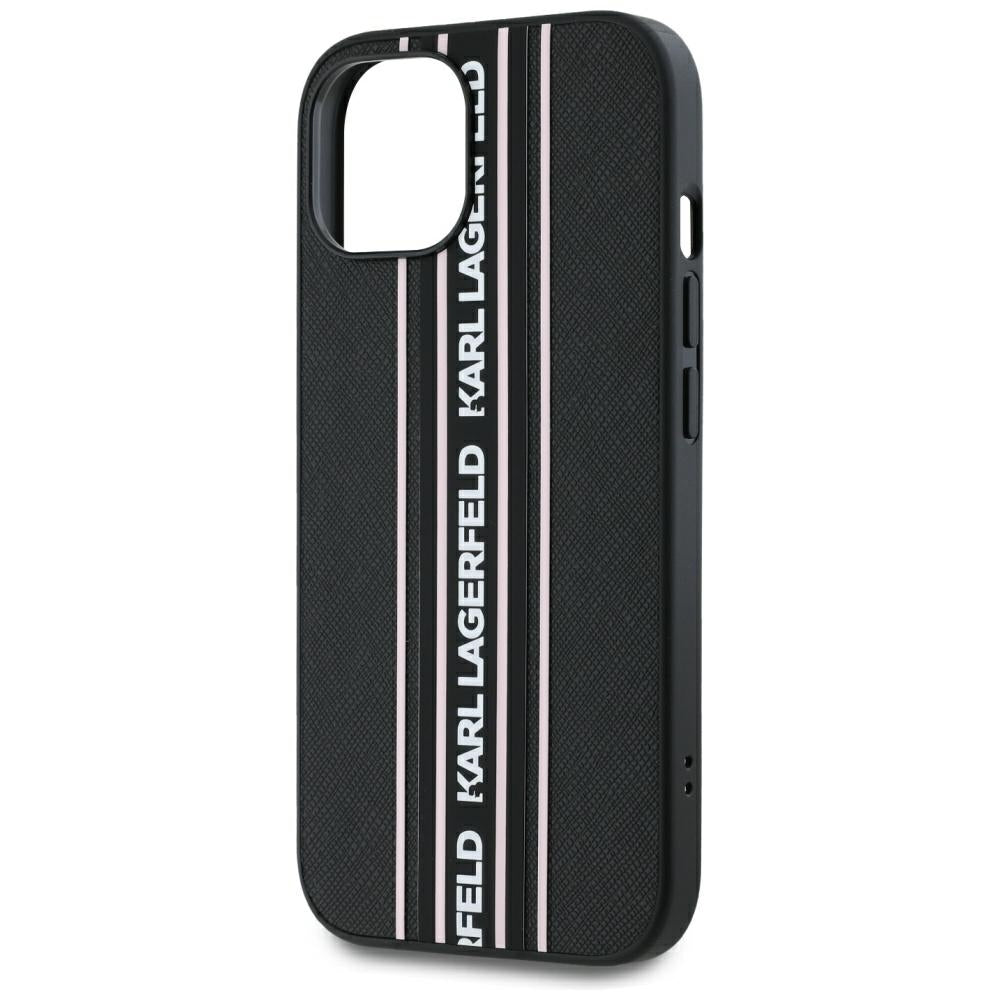 Case for Apple iPhone 15, Karl Lagerfeld, Saffiano Athleisure Stripes with Strap, Pink