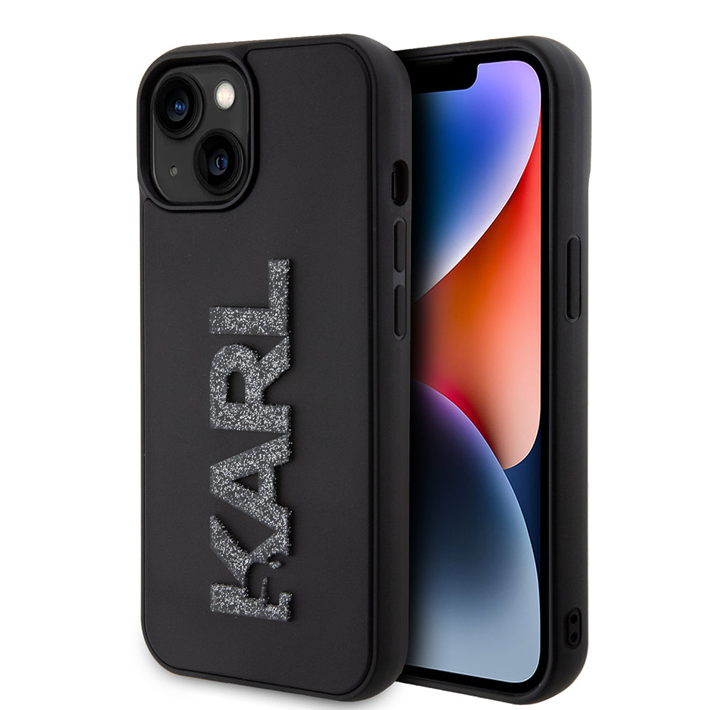 Case for Apple iPhone 15 Plus, Karl Lagerfeld, 3D Rubber Glitter Logo, Black