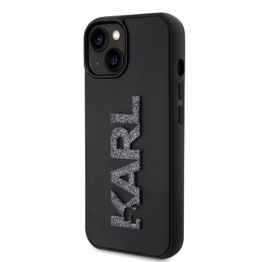 Case for Apple iPhone 15 Plus, Karl Lagerfeld, 3D Rubber Glitter Logo, Black