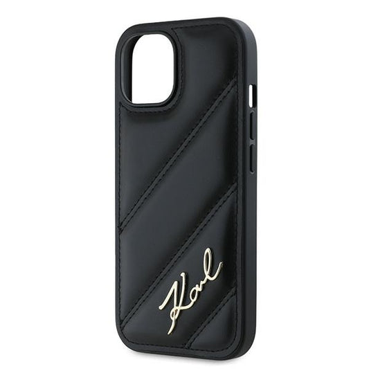 Case for Apple iPhone 15 Plus, Karl Lagerfeld, Diagonal Quilted Script, Black
