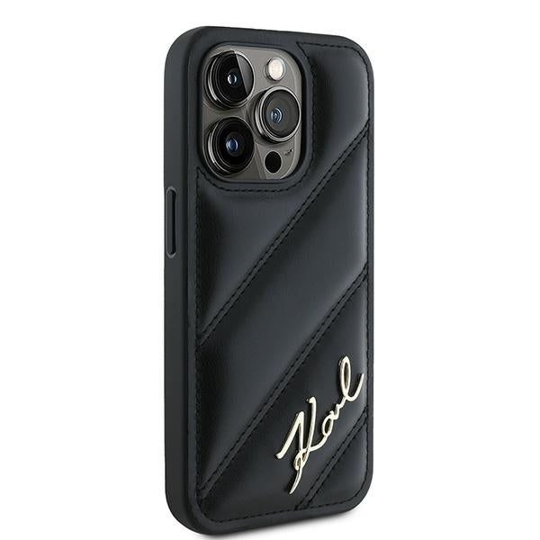 Case for Apple iPhone 15 Pro Max, Karl Lagerfeld, Diagonal Quilted Script, Black