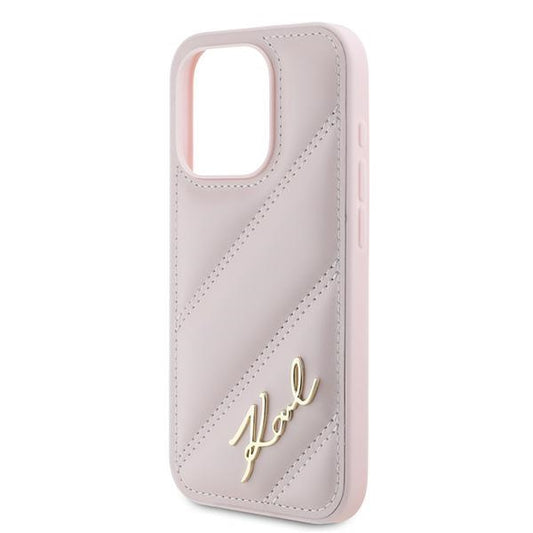 Case for Apple iPhone 15 Pro Max, Karl Lagerfeld, Diagonal Quilted Script, Pink