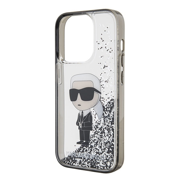 Case for Apple iPhone 15 Pro Max, Karl Lagerfeld, Liquid Glitter Ikonik Karl, Transparent