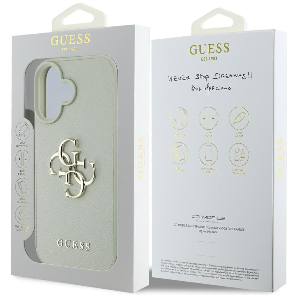 Case for Apple iPhone 16, Guess, Grained Big 4G Logo Small Classic Logo, Green
