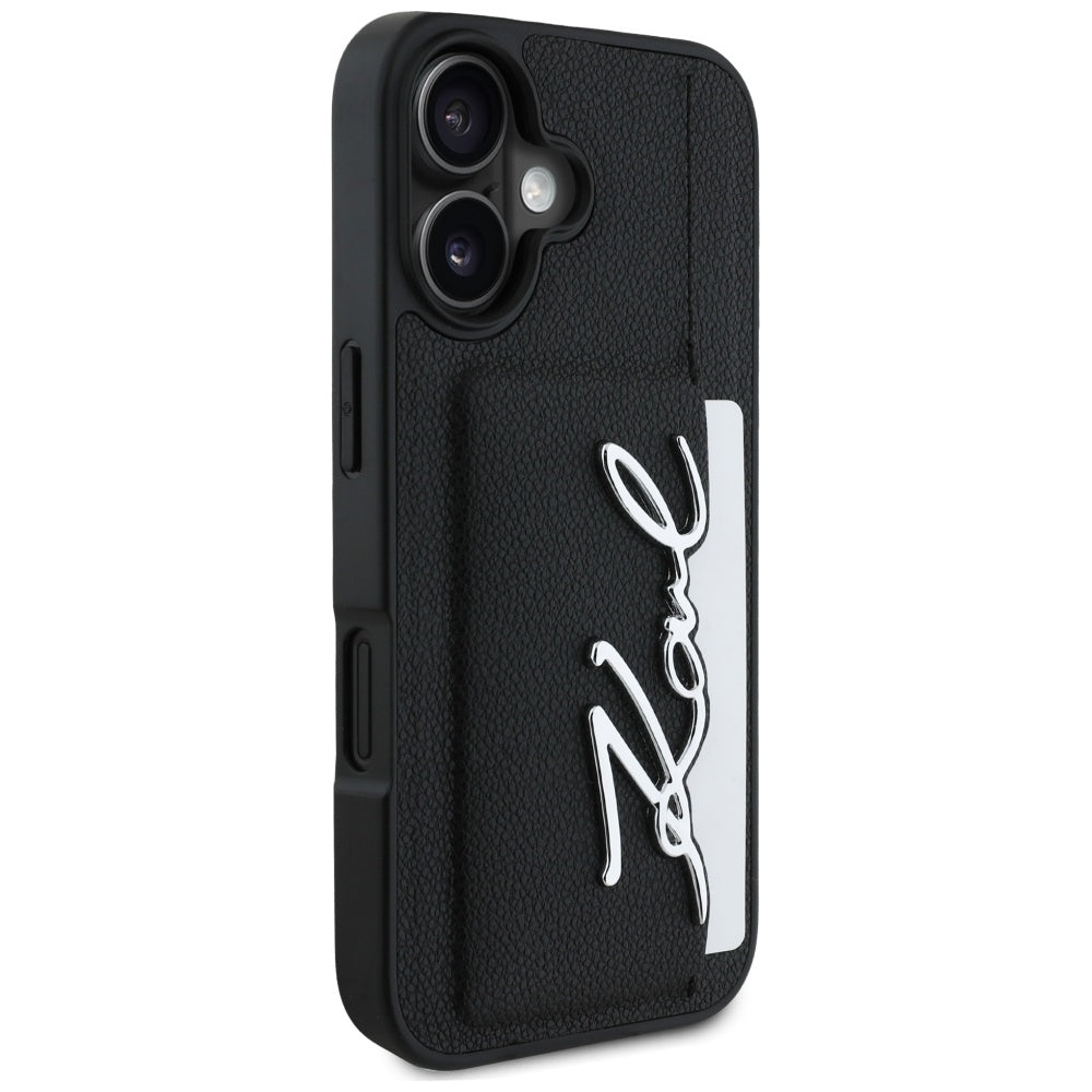 Case for Apple iPhone 16, Karl Lagerfeld, Metal Signature, Black