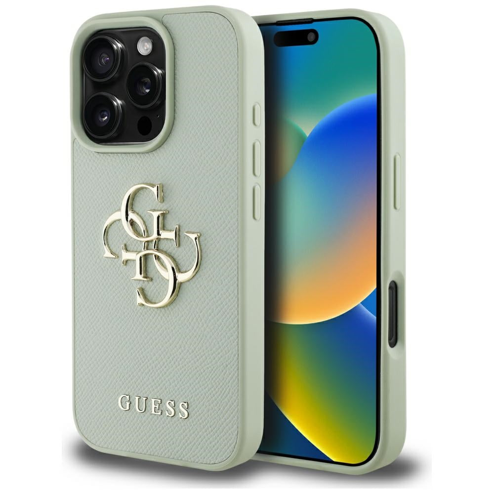 Case for Apple iPhone 16 Pro, Guess, Grained Big 4G Logo Small Classic Logo, Green