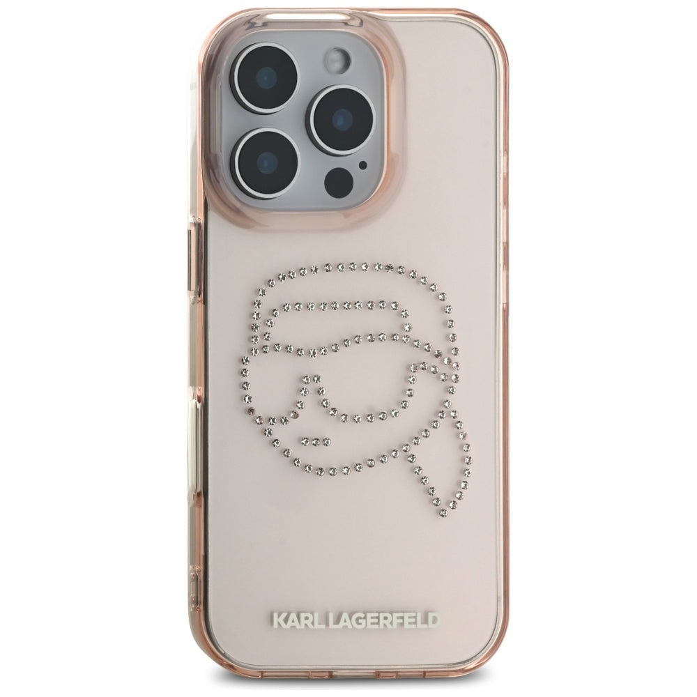 Case for Apple iPhone 16 Pro, Karl Lagerfeld, IML Rhinestones Karl's Head, Pink