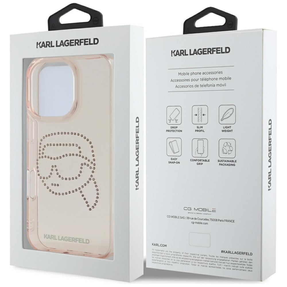 Case for Apple iPhone 16 Pro, Karl Lagerfeld, IML Rhinestones Karl's Head, Pink