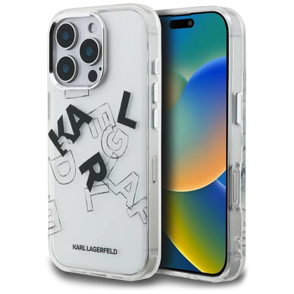 Case for Apple iPhone 16 Pro, Karl Lagerfeld, IML Sketched Graphic Logo, Transparent