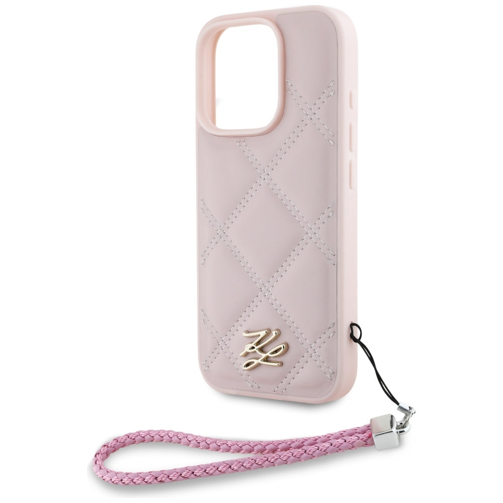 Case for Apple iPhone 16 Pro, Karl Lagerfeld, Quilted Initial Logo & Chain Strap, Pink