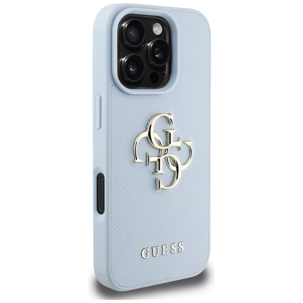 Case for Apple iPhone 16 Pro Max, Guess, Grained Big 4G Logo Small Classic Logo, Blue