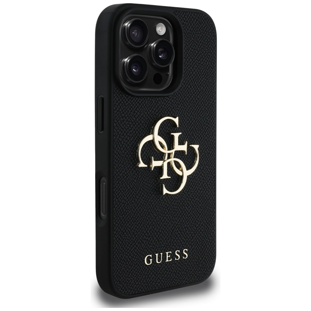 Case for Apple iPhone 16 Pro Max, Guess, Grained Big 4G Logo Small Classic Logo, Black
