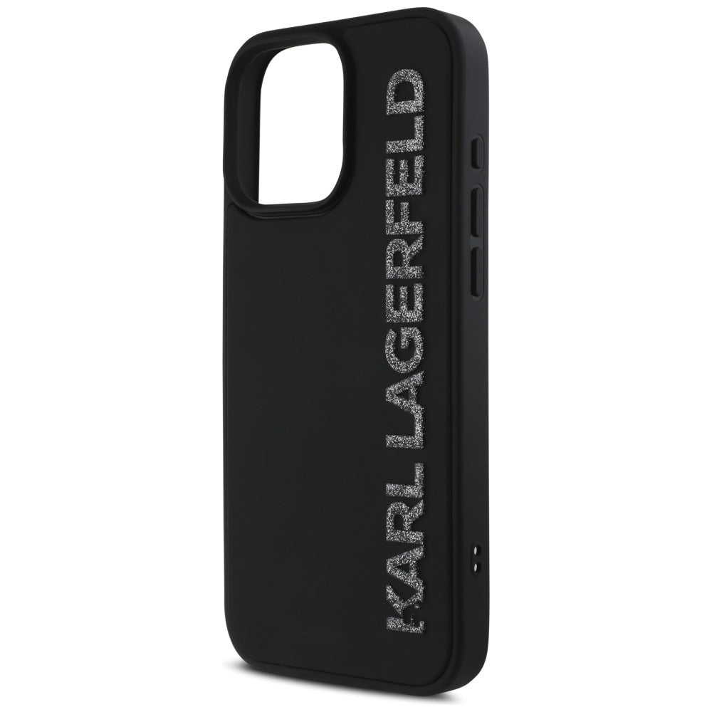 Case for Apple iPhone 16 Pro Max, Karl Lagerfeld, 3D Rubber Elongated Glitter Logo, Black