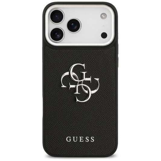 Case for Apple iPhone 17 Pro, Guess, 4G Grained Big and Classic Logo, Black Silver