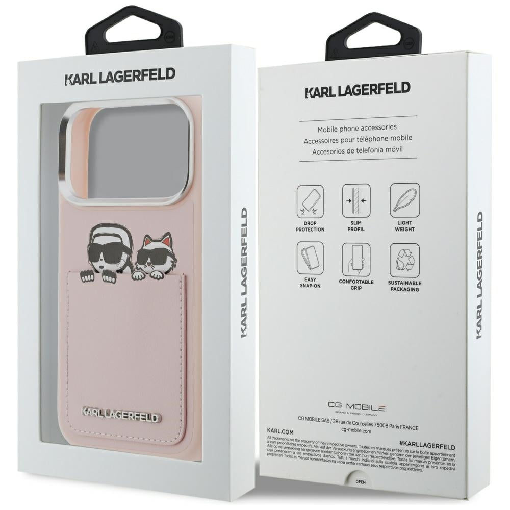 Case for Apple iPhone 17 Pro, Karl Lagerfeld, Karl & Choupette Print with Pocket, Pink