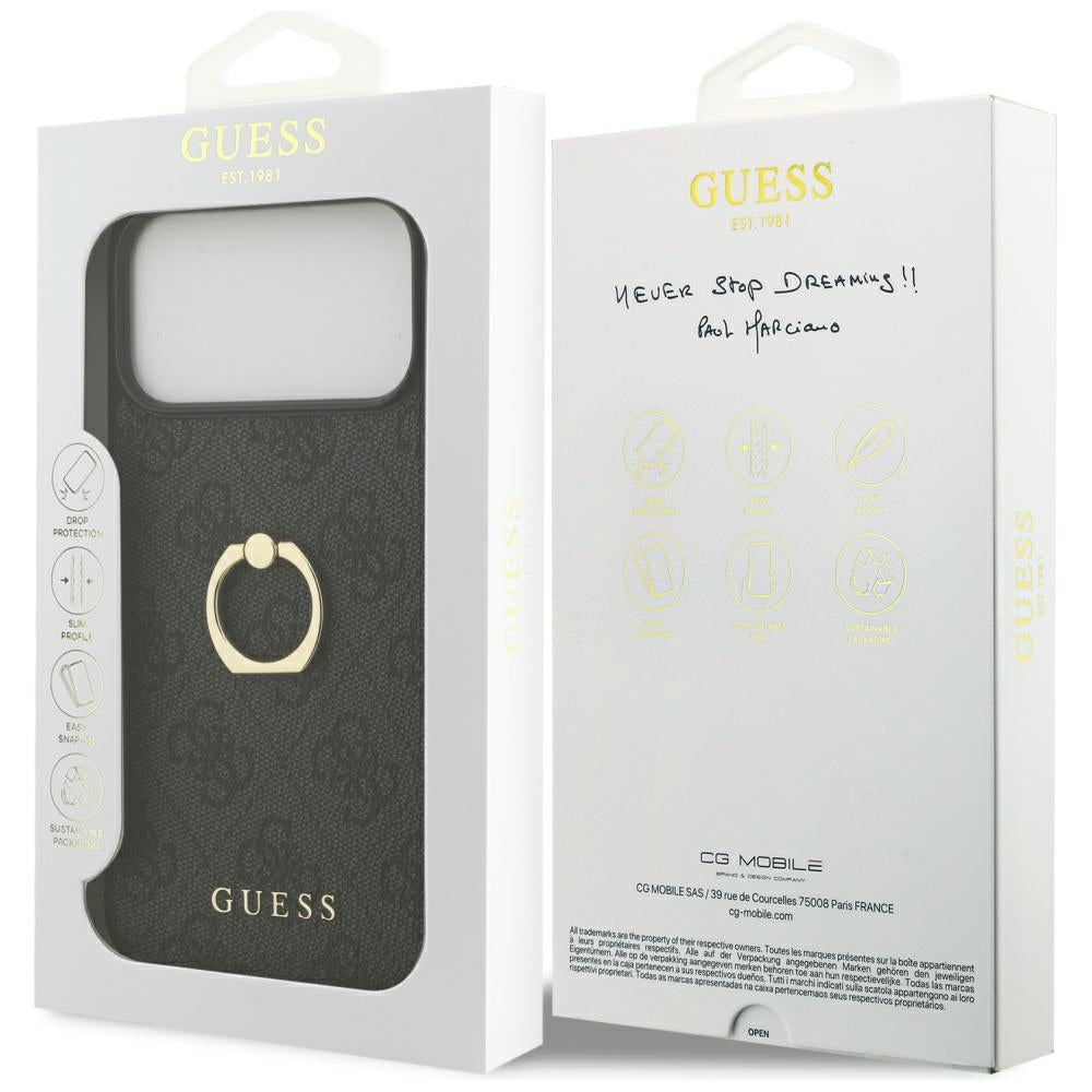 Case for Apple iPhone 17 Pro Max, Guess, 4G Ring Stand, Black